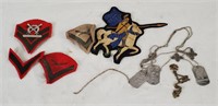Vtg Military Patches, Rifle Pin, Dog Tags