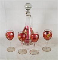 Vtg Wine Decanter & Glasses Set