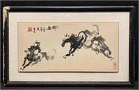 Chinese Ink Painting of Horses, Paint Loss on
