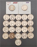 23 Silver Quarters 1943-51 Washington