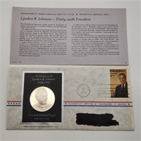 1973 Sterling Proof LBJ Medal + Stamp