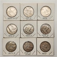 Franklin Silver Half Dollars (9)