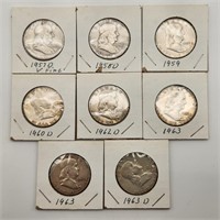 Franklin Silver Half Dollars (8)