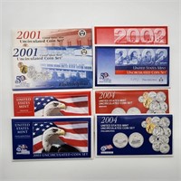 4 UNC US Mint Sets 2001-2004