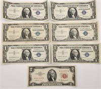 $1 Silver Certificates (6) + $2 1953A Note