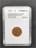1958-D Lincoln Wheat Cent Penny Coin MS66