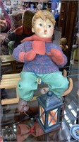 Hummel figurine doll boy w/ sled and lantern