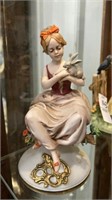 Vintage signed bisque porcelain figurine girl w/
