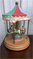 Wood & porcelain carousel music box 16’’ tall