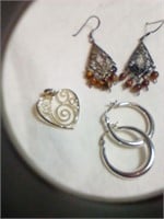 Sterling silver earrings & heart pendant charm