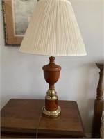 Wood and brass lamp