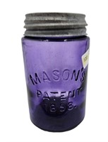 Antique Purple Masons Patent 1858 Fruit Jar w/Lid