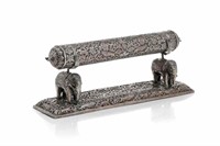 BURMESE SILVER SCROLL HOLDER ON STAND