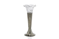 AMERICAN SILVER TRUMPET VASE WITH GLASS INSERT