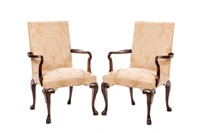 PAIR OF CHIPPENDALE-STYLE  ARMCHAIRS