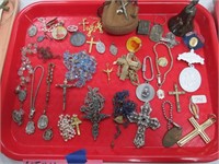 Tray of Religious Items. Crosses, Etc