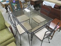 Glass Top Iron Table & 4 Chairs. 42”x30”