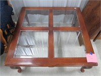 Wood Coffee Table w/ 4 Glass Panes.37” Square.