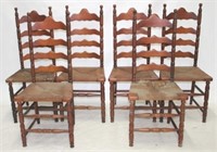 Set of 6 ladder back chairs, rush seats