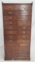 Early oak 16 drawer tall file cabinet