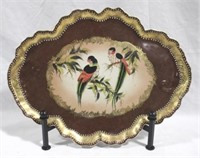 Large exotic bird serving platter with stand