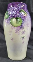 T&V Limoges Tall Vase w/ Violets - artist signed