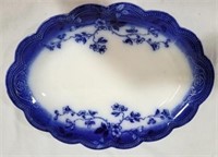 Early Flow Blue Oval Platter - 16.5 x 13