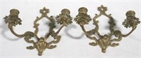 Pair vintage brass 2 lite candle sconces