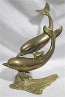 Vintage Large Brass Double Dolphin Figure