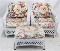 Lovely wicker pair of chairs with ottoman