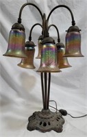 Vintage 6-Arm Tulip Lamp w/ iridescent art glass