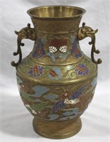Vintage Japanese Brass Champleve Vase