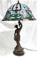 Figural base stained glass lamp - 34"