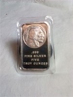 5 troy ounce fine silver bar .999
