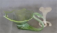 Sooner Glass Swan Basket & Flower Vase