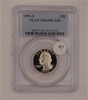 1991-S Washington 25c. PCGS PR69DCAM PCGS PRICE