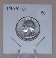 1964-D Washington 25c. 90% Silver BU++