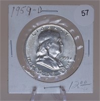1959-D Franklin 50c. 90% Silver BU+++