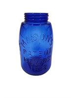 RARE Blue Masons Patent 1858 Fruit Jar