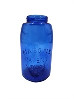 RARE Blue Masons Patent 1858 Fruit Jar