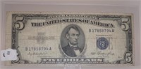 1953 Blue Seal $5 Silver Certificate