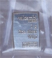 VALCAMBI .999 Fine Silver Fractional Bar