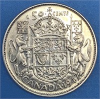 1947 Fifty Cents Silver Canada