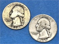 1938 & 1939-S USA Silver 25 Cents