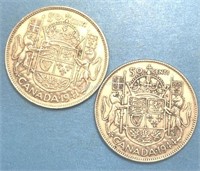 1941 & 1944 Silver Fifty Cents Canada