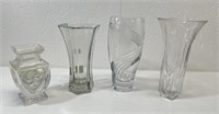4 Crystal Vases - Smallest is Chipped and is