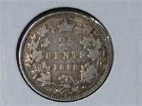 1880 "narrow O" (vg) Canadian Silver .25