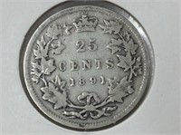 1891  (vg) Canadian Silver .25