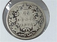 1893 (vg) Canadian Silver 25 Cent