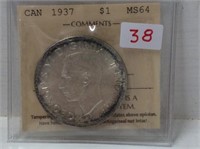 1937 (iccs)( Ms64) Canadian Silver Dollar